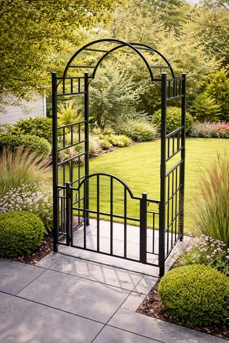 Metal garden arch and gates - garden,